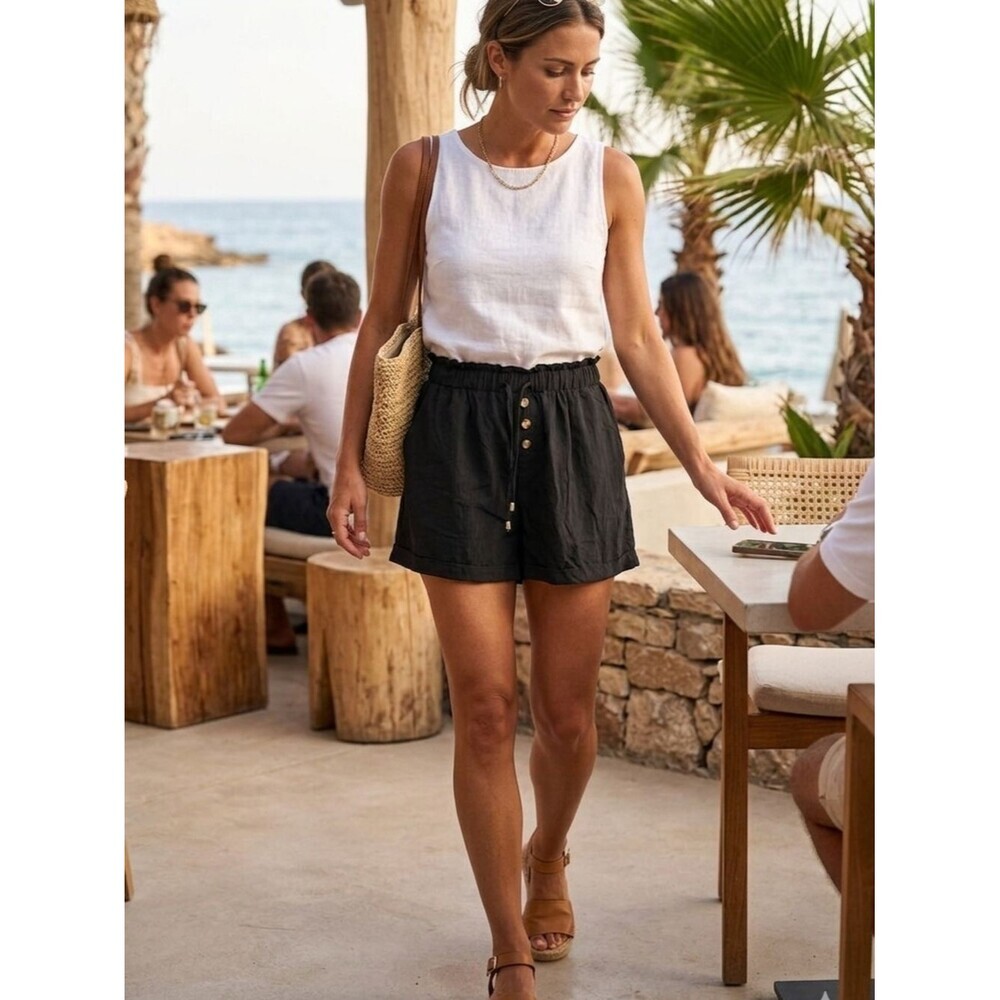 Feiersi Black High Waisted Drawstring Shorts - Like New - Size XL